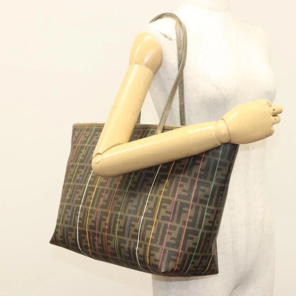 FENDI Zucca Canvas Tote Bag Brown Black Auth 136151 - Picture 1 of 16